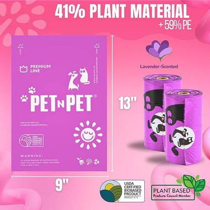 Pet N Pet Poop Bags for Dogs, 960 Counts Lavender Scented Dog Poop Bags Rolls, USDA Certified 38% Plant Based &amp; 62% PE Dogs Waste Bag, Doggie Poo Bag