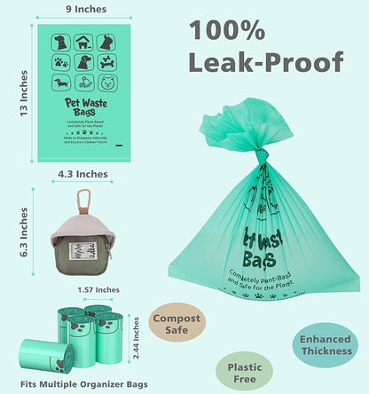 100% Compostable Dog Poop Bags, 270Count Value Pack, BPI Certified, Biodegradable Leakproof Thick Poop Bags for Dogs with Dispenser, Plant-Based, ASTM D6400 &amp; EN 13432 Compliant Pet Waste Bag