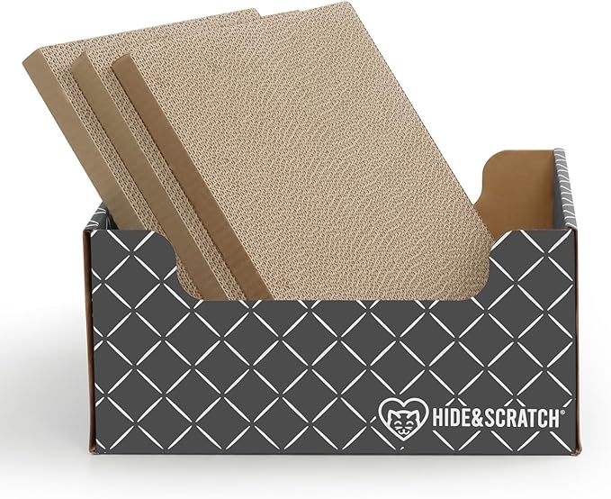 HIDE &amp; SCRATCH Cat Scratcher Box and Cat Bed with Refillable Double-Sided Cardboard Scratch Pad for Indoor Cats