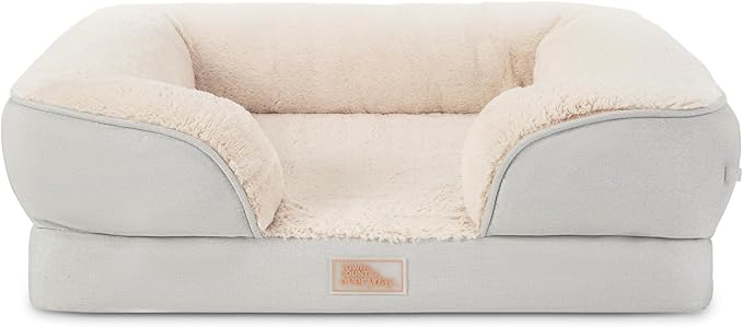 TOWN &amp; COUNTRY EVERYDAY CuddleTown Comfy Solid Bolster Sofa Pet Bed, Supportive &amp; Calming Egg Crate Foam, Non-Slip Bottom, Machine Washable Cover, Grey, Medium 28"x23"x8"