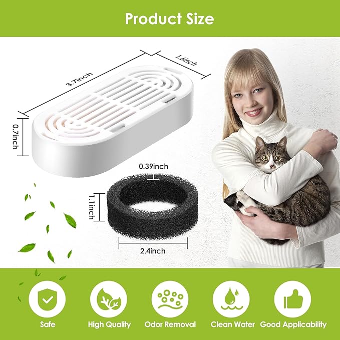 Cat Water Fountain Filters, 9 Pack Replacement Filters &amp; Replacement Pre-Filter Sponges for Stainless Steel Pet Fountain with Water Level Window, Fountain Carbon Filters for Dog Water Dispenser Bowl