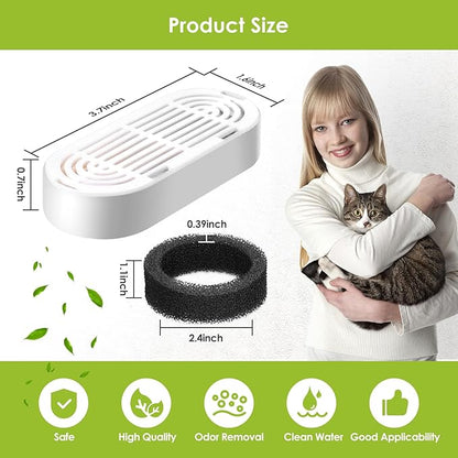 Cat Water Fountain Filters, 9 Pack Replacement Filters &amp; Replacement Pre-Filter Sponges for Stainless Steel Pet Fountain with Water Level Window, Fountain Carbon Filters for Dog Water Dispenser Bowl