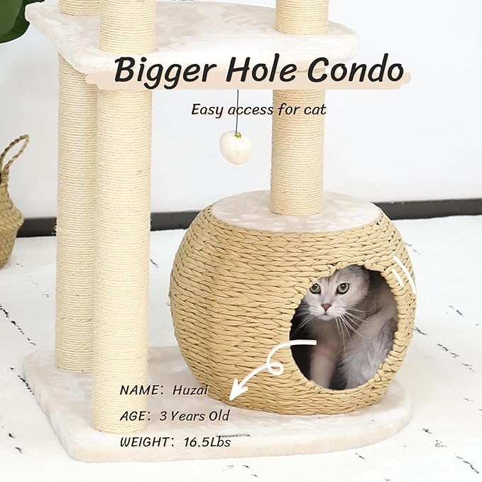 KAMABOKO Modern Cat Tree, 53" Cat Tower for Indoor Cats Natural Sisal Scratching Posts, Hand-Woven Condo &amp; Top Perch, Cat Tree Tower for Kittens Climb Play &amp; Rest