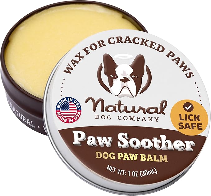 Natural Dog Company Paw Soother Balm &amp; Wax for Dogs, Moisturizing Relief for Dry, Cracked Paws, Lick-Safe,Repairs &amp; Heals, Protects Against Extreme Weather, Coconut Oil &amp; Vitamin E, 1 oz Tin
