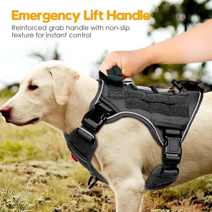 Heavy-Duty Tactical Dog Harness for Large Dogs, No Pull Adjustable Reflective Pet Vest with Molle System, K9 Military-Grade Control for Service Training, Outdoor &amp; 10+ Breeds, Gray, Small
