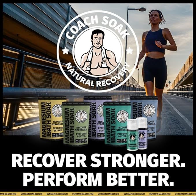 Coach Soak Recovery Bath Soak - Faster Absorption Than Epsom Salt for Pain - Rejuvenating Magnesium Flakes with 21 Minerals, Essential Oils &amp; Bath Salts, 3lbs (Energizing Citrus)