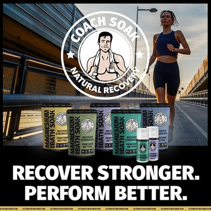 Coach Soak Recovery Bath Soak - Faster Absorption Than Epsom Salt for Pain - Rejuvenating Magnesium Flakes with 21 Minerals, Essential Oils &amp; Bath Salts, 3lbs (Energizing Citrus)