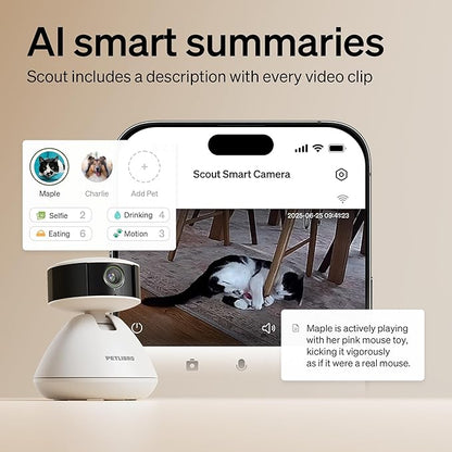 PETLIBRO AI Dog Camera Pet Camera Indoor with Phone App [Multi-Pet Recognition, Daily Activity Analysis &amp; Smart Summaries] Cat Cam 360° View, 1080P Dog Cam Night Vision, 2-Way Audio WiFi Cam