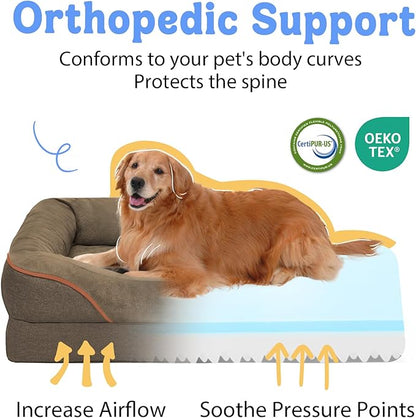Washable Orthopedic Large Dog Bed - XL Large Dog Bed with Removable Bolsters Cover Foam Support Big Dogs Beds Non-Slip Bottom &amp; Waterproof