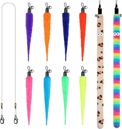 Cat Wand Toy Set, 11 Pcs Including Worm &amp; Snake Refills, Wand Replacement Rope, for Bored Indoor Adult Cats &amp; Kittens