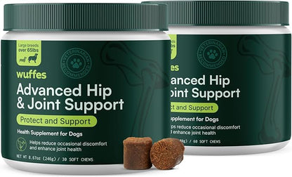 Wuffes Advanced Dog Hip and Joint Supplement with Glucosamine, Chondroitin, Omega 3, MSM, and Green Lipped Mussel, (Pack of 2, Small &amp; Large Breed)