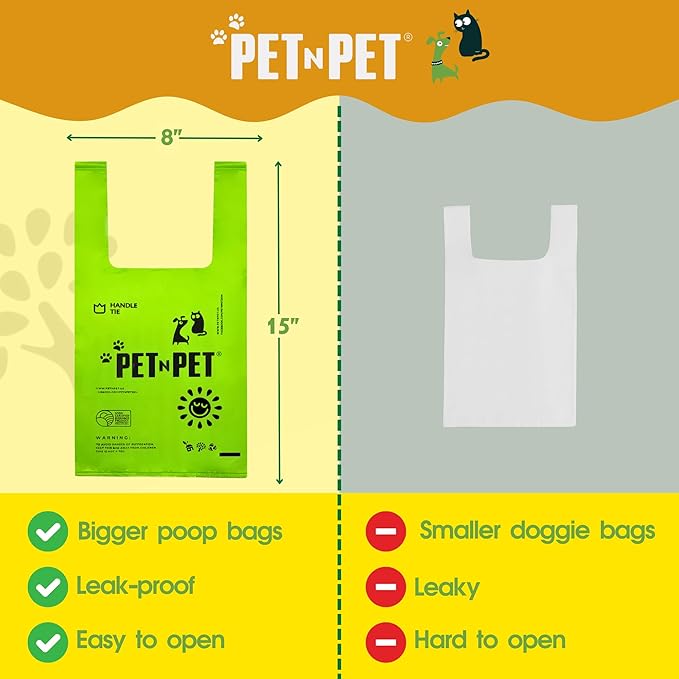 Pet N Pet 200 Counts Unscented Dog Poop Bags Rolls with Tie Handles, 38% Plant Based &amp; 62% PE Poop Bags for Dogs, Extra-Thick Doggie Poo Bag, Pet Waste Bag