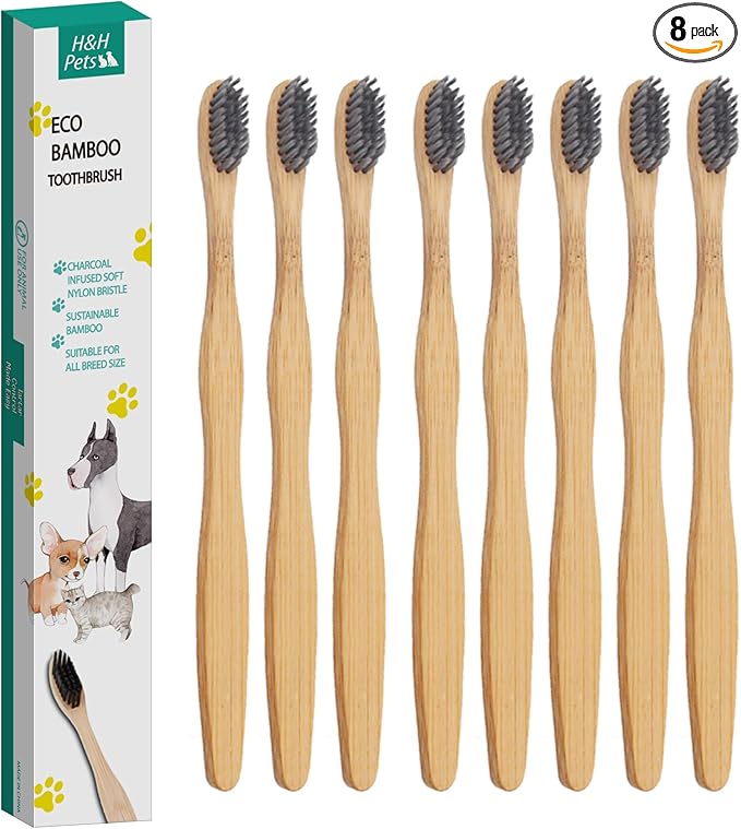 H&amp;H Pets Bamboo Toothbrush Set for Dogs and Cats - Ultra Soft Bristles &amp; Biodegradable Wooden Toothbrush, Puppy Supplies, Dog Dental Set, Eco-Friendly Pet Supplies (Large; 8-Count Pack)