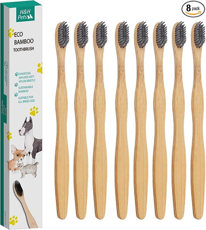H&amp;H Pets Bamboo Toothbrush Set for Dogs and Cats - Ultra Soft Bristles &amp; Biodegradable Wooden Toothbrush, Puppy Supplies, Dog Dental Set, Eco-Friendly Pet Supplies (Large; 8-Count Pack)