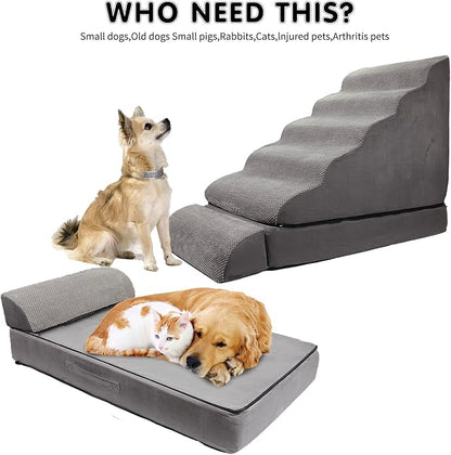 Dog Stairs &amp; Steps for High Beds 30 Inches Tall, LitaiL 6 Steps Pet Stairs/Steps for Beds 24-30inch High for Small Large Dogs, Non-Slip Dog Ramps/Ladder for Old Dogs/Cats