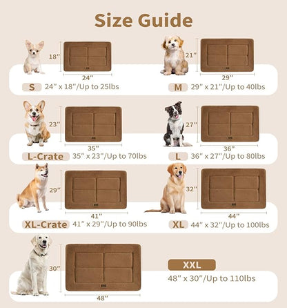 Made4Pets Dog Crate Pad Bed for Large Dogs, Washable &amp; Reversible, Anti-Slip Kennel Mat for Cozy Sleeping, Soft Fluffy Dog Bed for Indoor &amp; Outdoor Use, 36"x27", Brown