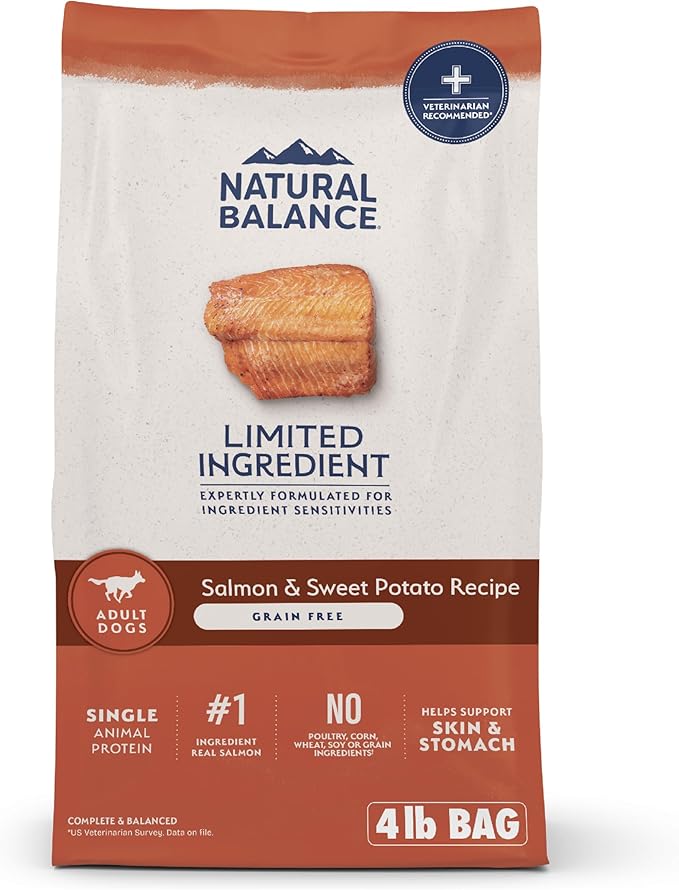 Natural Balance Limited Ingredient Adult Grain-Free Dry Dog Food, Salmon &amp; Sweet Potato Recipe, 4 Pound (Pack of 1)