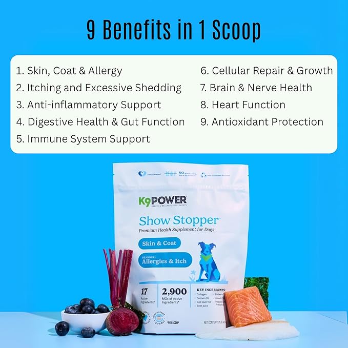 K9 Power Show Stopper for Dogs 1lb – Boosts Coat Shine &amp; Promotes Healthy Skin Tone - Strengthens Immune System - Enhances Digestive Health