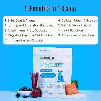 K9 Power Show Stopper for Dogs 1lb – Boosts Coat Shine &amp; Promotes Healthy Skin Tone - Strengthens Immune System - Enhances Digestive Health