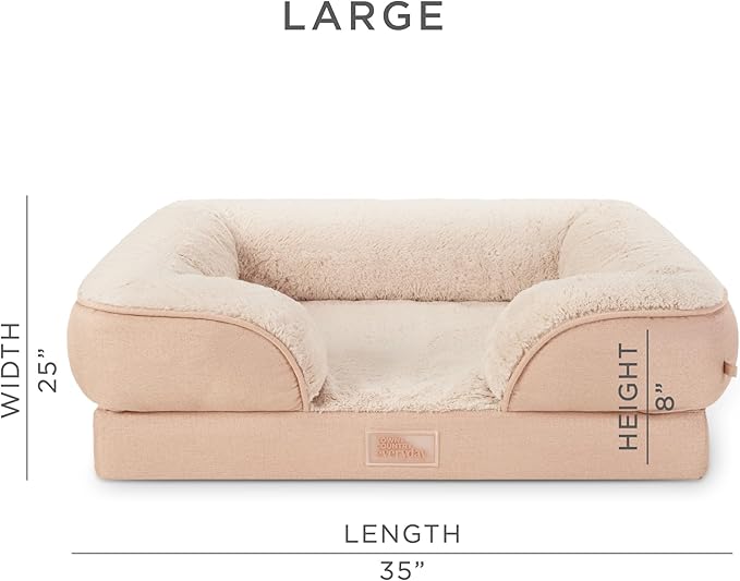 TOWN &amp; COUNTRY EVERYDAY CuddleTown Comfy Solid Bolster Sofa Pet Bed, Supportive &amp; Calming Egg Crate Foam, Non-Slip Bottom, Machine Washable Cover, Warm Taupe, Large 35"x25"x8"