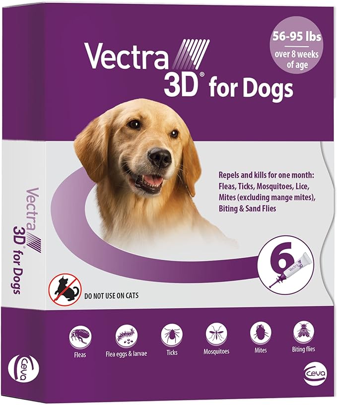 Vectra 3D for Dogs Flea, Tick &amp; Mosquito Treatment &amp; Prevention for Large Dogs (56 to 95 lbs) , 6 month supply