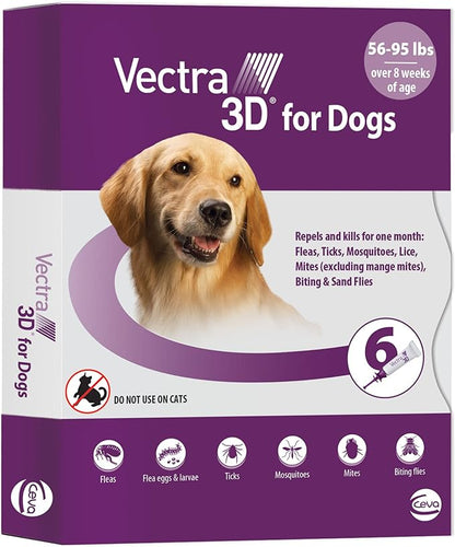 Vectra 3D for Dogs Flea, Tick &amp; Mosquito Treatment &amp; Prevention for Large Dogs (56 to 95 lbs) , 6 month supply