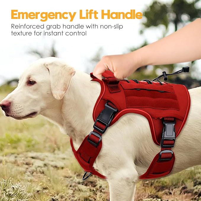 Heavy-Duty Tactical Dog Harness for Large Dogs, No Pull Adjustable Reflective Pet Vest with Molle System, K9 Military-Grade Control for Service Training, Outdoor &amp; 10+ Breeds, Red, XX-Large