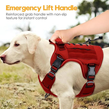 Heavy-Duty Tactical Dog Harness for Large Dogs, No Pull Adjustable Reflective Pet Vest with Molle System, K9 Military-Grade Control for Service Training, Outdoor &amp; 10+ Breeds, Red, XX-Large