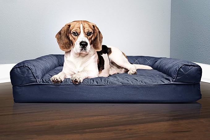 Furhaven Orthopedic Dog Bed for Medium/Small Dogs w/ Removable Bolsters &amp; Washable Cover, For Dogs Up to 35 lbs - Quilted Sofa - Navy (Blue), Medium