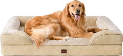 EHEYCIGA Orthopedic Dog Beds for Extra Large Dogs 44x32Inch, Waterproof Memory Foam XL Pet Bed with Sides, Non-Slip and Egg-Crate Foam Big Dog Couch Bed with Washable Removable Cover, Grey