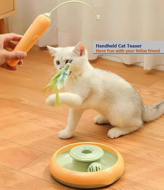 Interactive Cat Toys for Bored Indoor Cats,Automatic Cat Toy 3-in-1 Smart Teaser Wand Featuring Spinning Feather&amp;Rolling Ball Track,Cats Dancer Toy Stimulates Hunting Instincts,Weight Control
