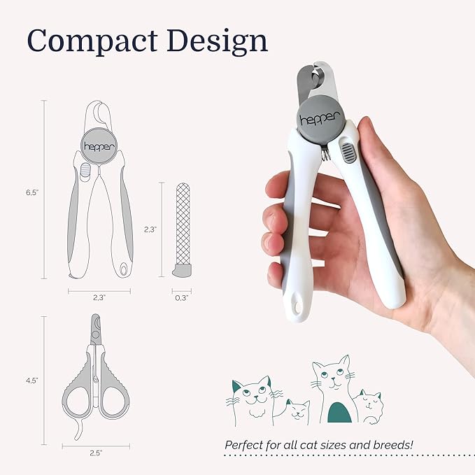 Hepper Cat Nail Clipper Kit - Small &amp; Large Sharp Claw Clippers with Nail File &amp; Storage Pouch - Safety Guard &amp; Lock - Professional Cat Manicure