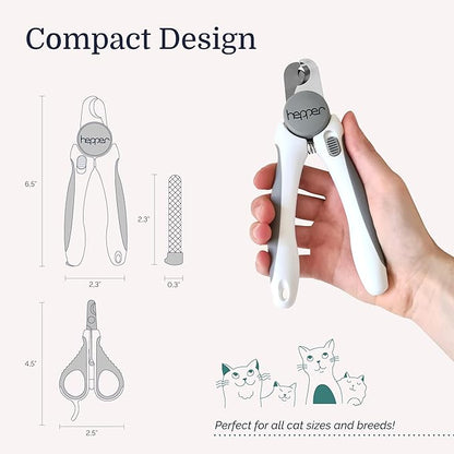 Hepper Cat Nail Clipper Kit - Small &amp; Large Sharp Claw Clippers with Nail File &amp; Storage Pouch - Safety Guard &amp; Lock - Professional Cat Manicure