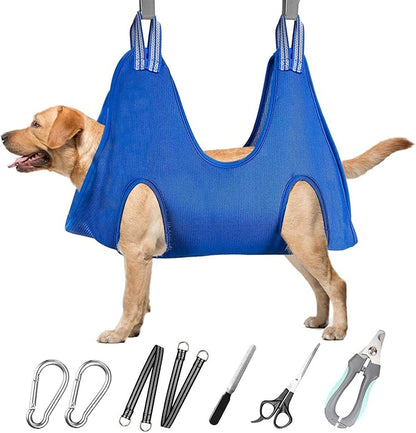 Dog Grooming Hammock for Large &amp; Giant Dogs, Pet Grooming Sling with Nail Clippers, Trimmers &amp; Scissors – Comfortable &amp; Safe Grooming Harness for Stress-Free Nail Trimming for XXXL Dogs