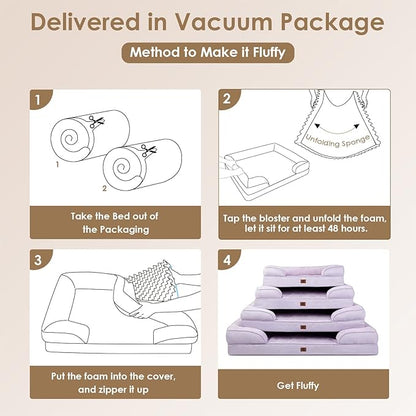 EHEYCIGA Orthopedic XL Dog Beds, Waterproof Memory Foam Dog Bed for Extra Large Dogs, Non-Slip Bottom and Egg-Crate Foam Big Pet Couch Bed with Washable Removable Cover,Lilac