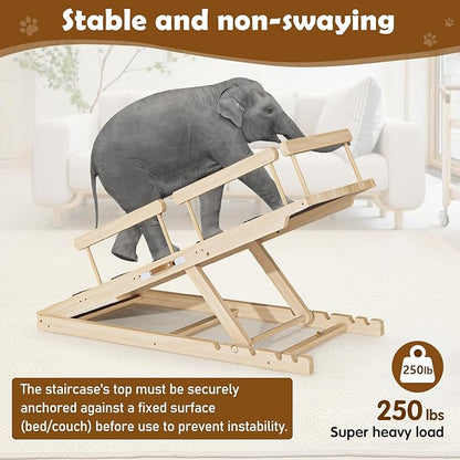 Dog Ramp for Couch, Bed or Car, Wooden 55" Long Pet Stairs for Small &amp; Large Old Dogs &amp; Cats, Hold up to 250lb, 6 Adjustable Height from 19.68" to 27.55" Portable Doggie Steps, Excellent Traction