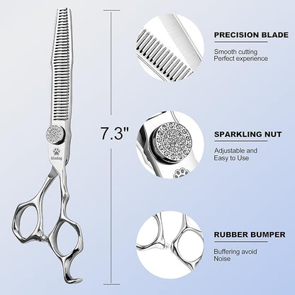 GLADOG 6.5" 9CR Thinning Shears for Dogs - Professional Dog Thinning Scissors with Luxurious Diamond Pivot Nut, Ideal Dog Grooming Scissors for Reducing Bulk, Dog Shears，Dogs Scissor for Grooming