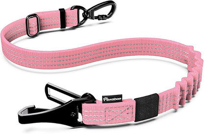 Pawaboo Dog Seatbelt for Car, 3-in-1 Dog Seat Belt Bungee, Shockproof Dogs Tether for Car with Buckle &amp; Hook Latch, Adjustable Reflective Dogs Cars Harness Leash with 360° Lockable Buckle, Pink