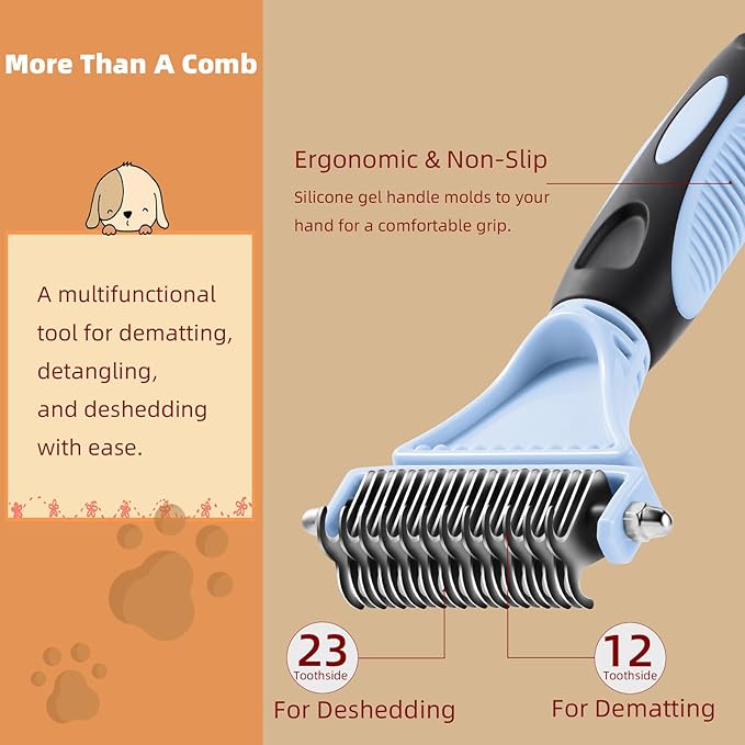 3PCS Cat &amp; Dog Brush Set: Slicker &amp; Deshedding Brush, Dematting Comb, and Bath Brush – Premium Grooming Tools for Shedding &amp; Tangle-Free Fur (blue)
