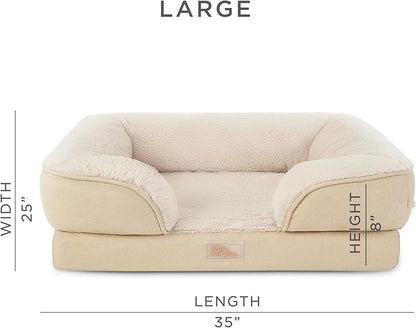 TOWN &amp; COUNTRY EVERYDAY CuddleTown Comfy Solid Bolster Sofa Pet Bed, Supportive &amp; Calming Egg Crate Foam, Non-Slip Bottom, Machine Washable Cover, Beige, Large 35"x25"x8"