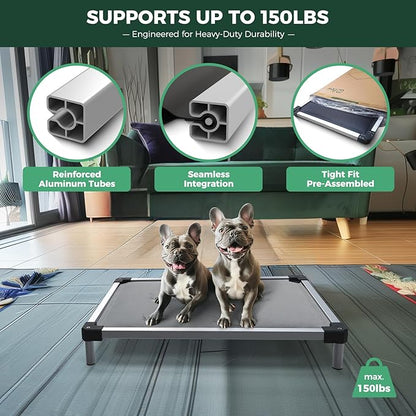 FXW TitanNest Chew-Proof Elevated Dog Bed, Raised Cot for Indoor/Outdoor/Camping Use, Durable &amp; Washable Padded Pet Bed for Extra-Small Dogs, 30.0" L x 22.0" W x 4.5" H, Gray