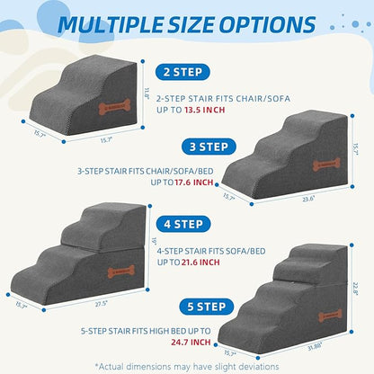 5-Step Spliceable Pet Stairs: Indoor&amp; Outdoor Multi-Use with a Removable Cover and a Pocket, Best for Small Pets and Older Dogs Who Has Spine and Arthritis Issues to Get on High Beds, Grey（22.8" H