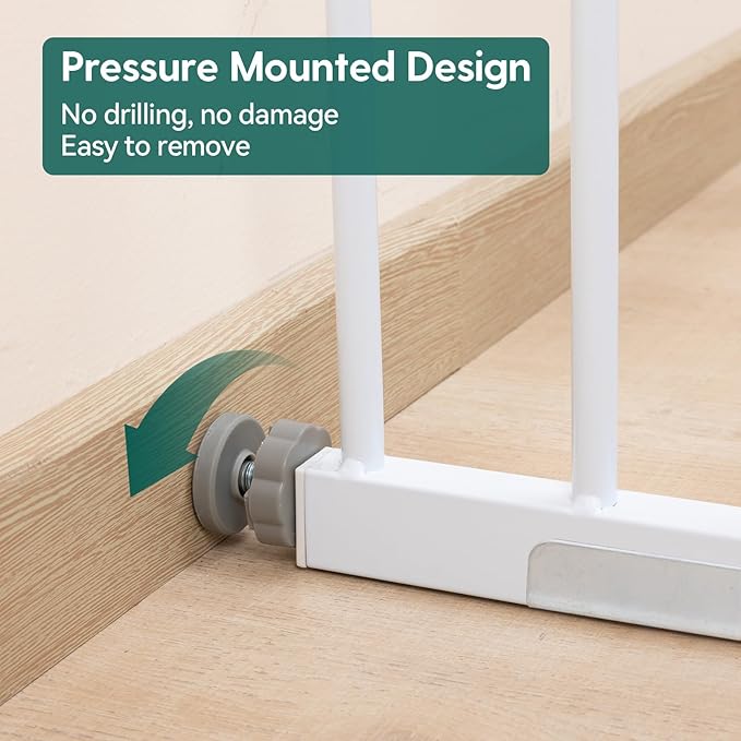 Babelio Metal Baby Gate, 29-43" Auto Close Easy Install Pet Gate, Extra Wide Walk Thru Child Safety Gate, 30" Tall Pressure Mounted Dog Gate for Doorways &amp; Stairs, White