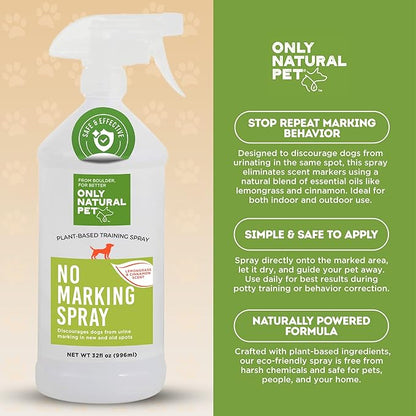 ONLY NATURAL PET No Marking Deterrent Spray for Dogs – Indoor Outdoor Urine Prevention - Stain &amp; Odor Eliminator - Potty Pet Training Aid to Deter Peeing or Marking Carpet or Furniture – 32 Fl Oz
