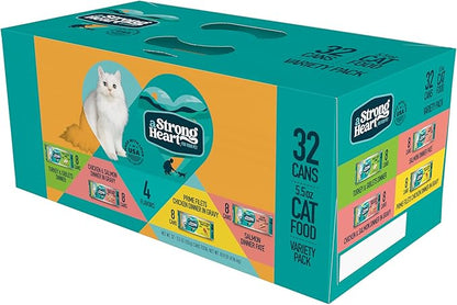 A Strong Heart Canned Wet Cat Food, Dinner Variety Pack - 5.5 oz Cans (Pack of 32), Made in The USA with Real Chicken, Turkey &amp; Salmon