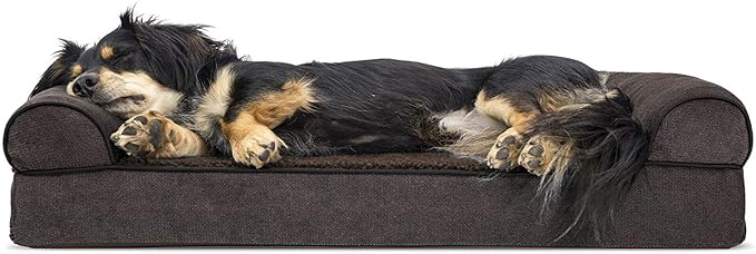 FurHaven Soft, Orthopedic Foam Sofa Dog Bed with Washable &amp; Removable Cover - Sherpa/Chenille - Coffee, Dogs Up to 35 lbs - Medium