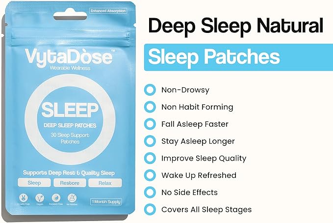 Natural DEEP Sleep Patches for Adults: 8-Hour Time-Release Formula for Sustained Rest &amp; Superior Absorption W/Ashwagandha, Magnesium, Passionflower, Valerian Root, Lemon Balm &amp; Chamomile