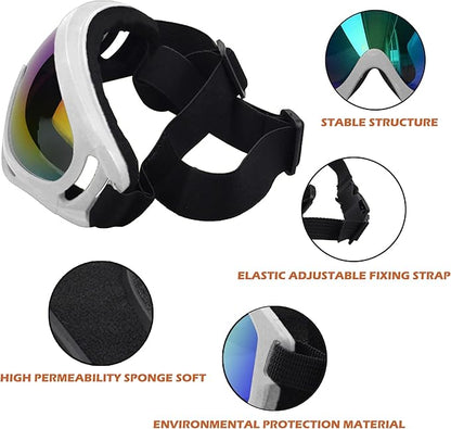Large Dog Sunglasses With Adjustable Strap UV Protection, Windproof Puppy Eyewear, Suitable for Medium-Large Pets, Eyes Protection, Soft Goggles (White Frame)