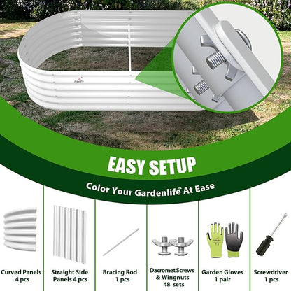 A ANLEOLIFE 6X2X1.5 ft Galvanized Raised Garden Beds Outdoor, Oval Round Metal Planter Box for Planting Vegetables Flowers Herb, Anti-Rust &amp; Easy-Setup, Antique White