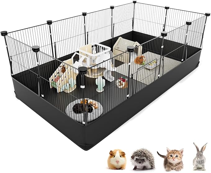 Tresbro Guinea Pig Cage with Waterproof PVC Bottom Liner &amp; One-Hand Release Hook, Triple Fixing C&amp;C Cage for Guinea Pigs, Bunny, Rabbit, Hedgehog, Small Animal Indoor Playpen 48&